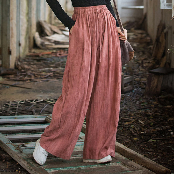 Buddha Stones Casual Plain Loose Handmade Tie-Dye Women's Ramie Cotton Wide Leg Pants With Pockets - image 12