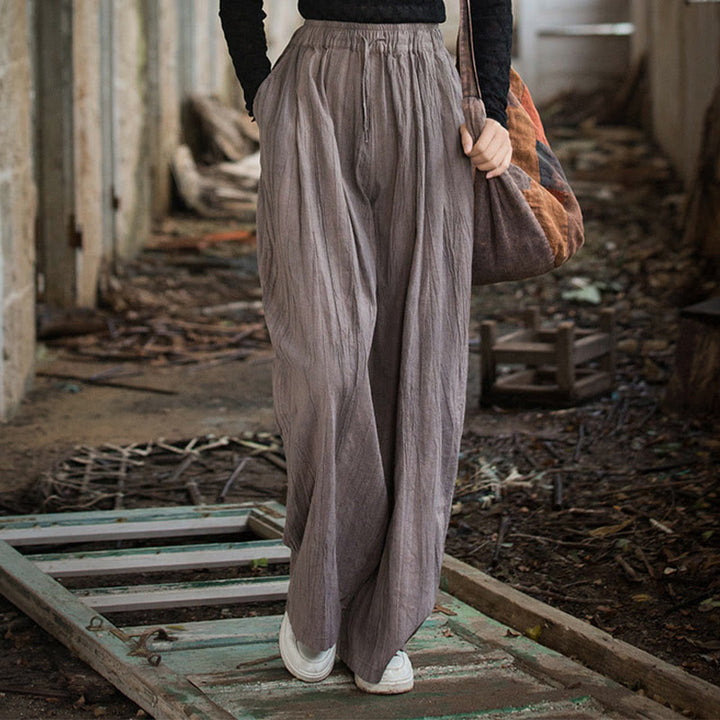 Buddha Stones Casual Plain Loose Handmade Tie-Dye Women's Ramie Cotton Wide Leg Pants With Pockets - image 26