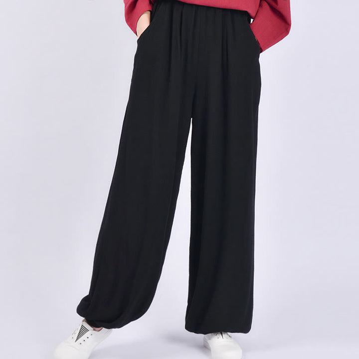 Buddha Stones Casual Plain Loose Women's Linen Pants With Pockets