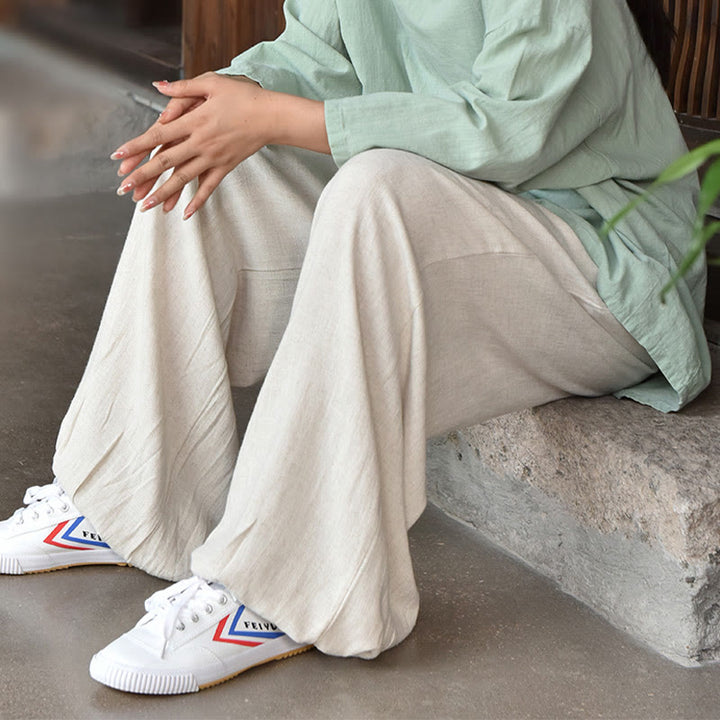 Buddha Stones Casual Plain Loose Women's Linen Pants With Pockets