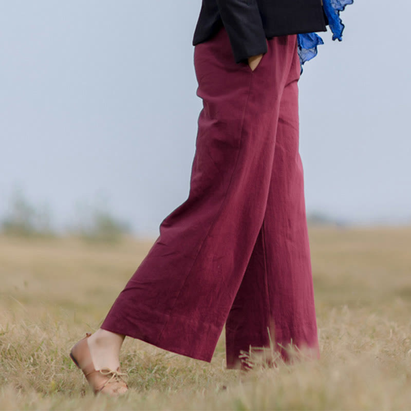 Buddha Stones Casual Plain Loose Women's Ramie Wide Leg Pants With Pockets - image 12