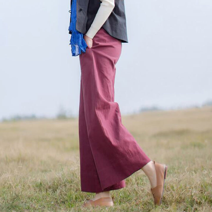 Buddha Stones Casual Plain Loose Women's Ramie Wide Leg Pants With Pockets - image 13