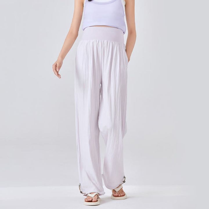Buddha Stones Casual Plain Loose High elastic belly support Women's Viscose Wide Leg Pants With Pockets - MistyRose - US8-10，UK/AU12-14，EU40-42 (XL) - image 7