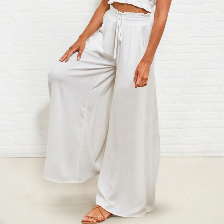 Buddha Stones Casual High Elastic Waist Plain Loose Women's Polyester Wide Leg Pants With Pockets