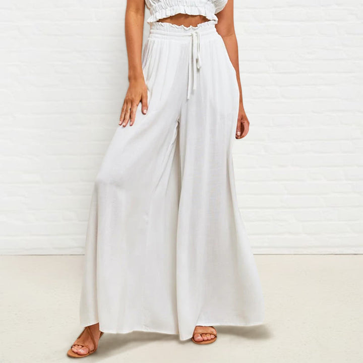 Buddha Stones Casual High Elastic Waist Plain Loose Women's Polyester Wide Leg Pants With Pockets - image 4