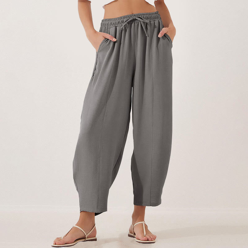 Buddha Stones Casual Plain Loose Drawstring Women's Polyester 7/8 Length Pants  With Pockets - image 15