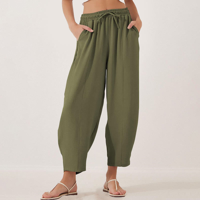 Buddha Stones Casual Plain Loose Drawstring Women's Polyester 7/8 Length Pants  With Pockets - OliveDrab - US16，UK/AU20，EU48 (3XL) - image 16