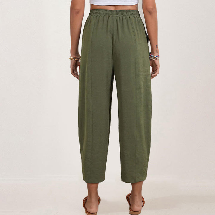 Buddha Stones Casual Plain Loose Drawstring Women's Polyester 7/8 Length Pants  With Pockets - image 18