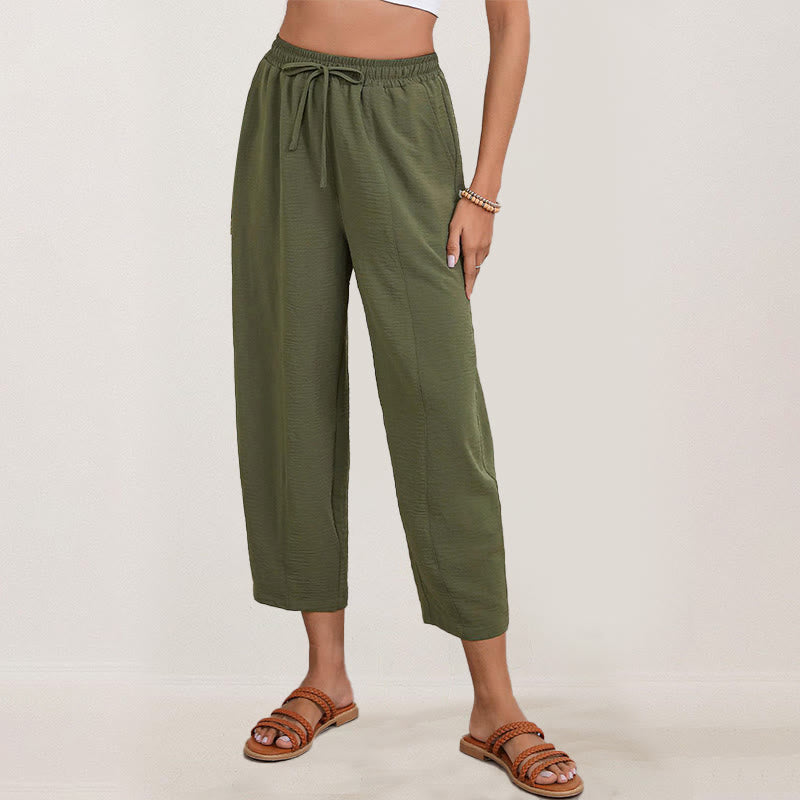 Buddha Stones Casual Plain Loose Drawstring Women's Polyester 7/8 Length Pants  With Pockets - image 19