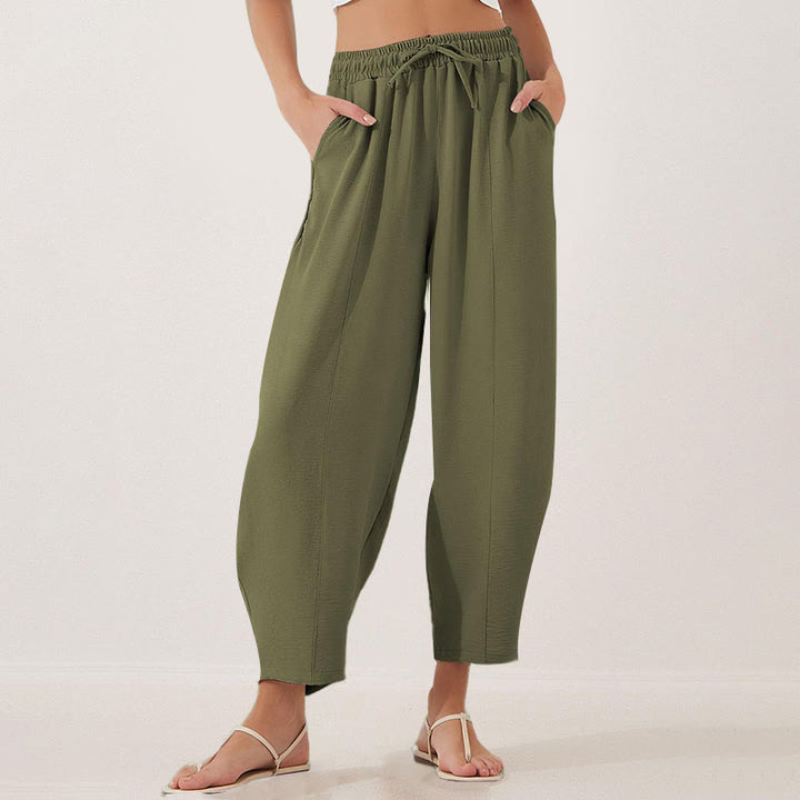 Buddha Stones Casual Plain Loose Drawstring Women's Polyester 7/8 Length Pants  With Pockets - image 20