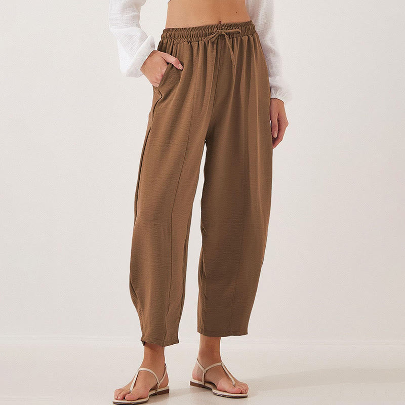 Buddha Stones Casual Plain Loose Drawstring Women's Polyester 7/8 Length Pants  With Pockets - image 23