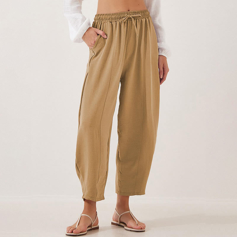 Buddha Stones Casual Plain Loose Drawstring Women's Polyester 7/8 Length Pants  With Pockets - image 26