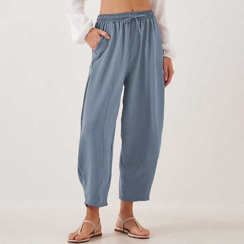 Buddha Stones Casual Plain Loose Drawstring Women's Polyester 7/8 Length Pants  With Pockets - LightSteelBlue - US16，UK/AU20，EU48 (3XL) - image 27