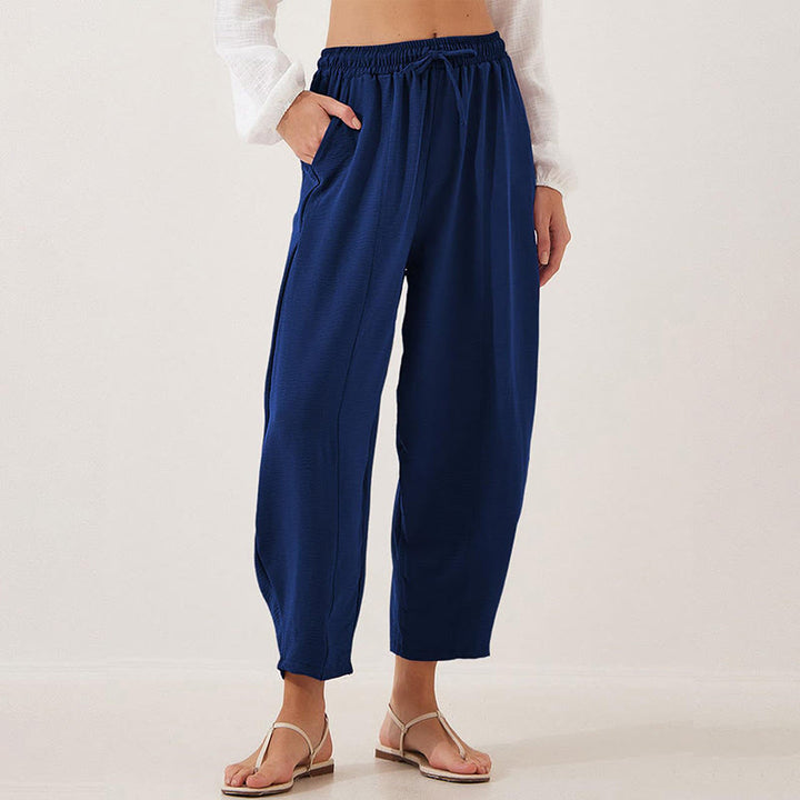 Buddha Stones Casual Plain Loose Drawstring Women's Polyester 7/8 Length Pants  With Pockets - MidnightBlue - US16，UK/AU20，EU48 (3XL) - image 30