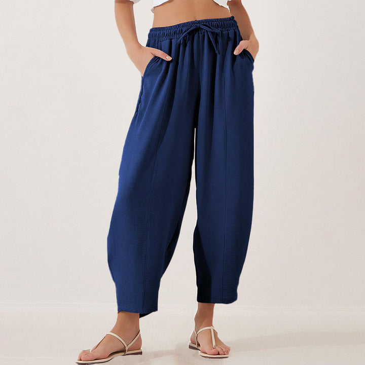 Buddha Stones Casual Plain Loose Drawstring Women's Polyester 7/8 Length Pants  With Pockets - image 32