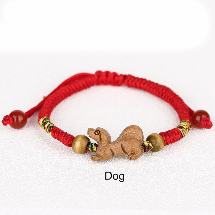 Buddha Stones Handmade Chinese Zodiac Red String Peach Wood Luck Bracelet