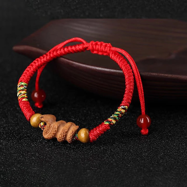 Buddha Stones Handmade Chinese Zodiac Red String Peach Wood Luck Bracelet