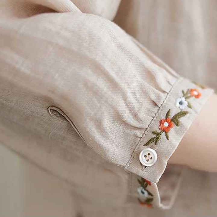 Buddha Stones 2Pcs Cotton Embroidery Flowers Shirt Top Pants Meditation Zen Tai Chi Clothing Women's Set - image 12