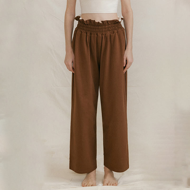 Buddha Stones Casual Buckle Loose Women's Spandex Pants With Pockets - SaddleBrown - US6，UK/AU10，EU38 (XL) - image 0