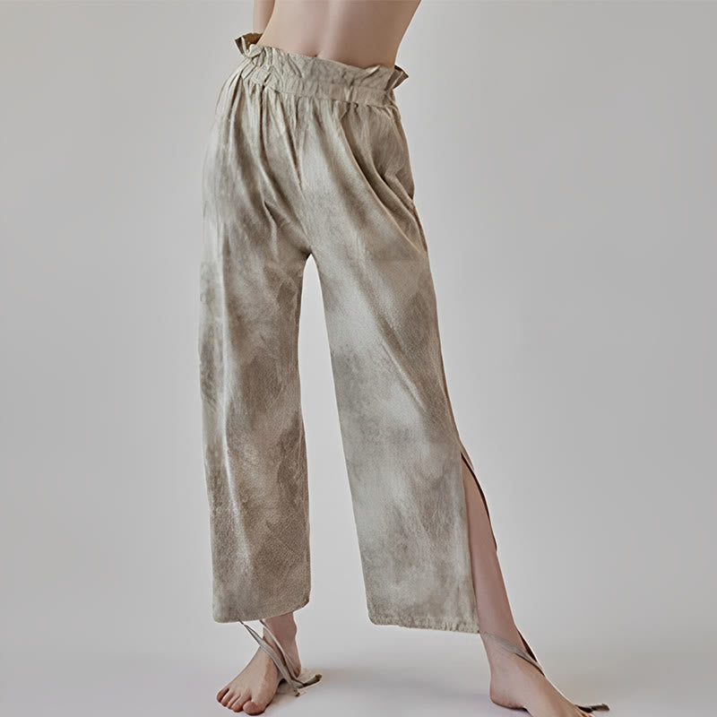 Buddha Stones Casual Trouser Leg Ties Ink Printing Women's Spandex Pants - Wheat - US6，UK/AU10，EU38 (XL) - image 7