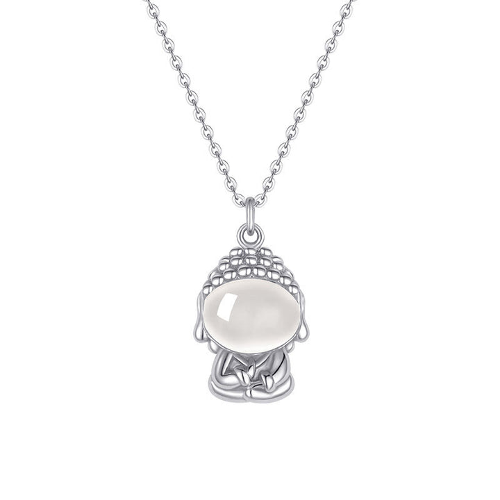Buddha Stones 925 Sterling Silver Chalcedony Formless Buddha Positive Necklace Pendant - image 9
