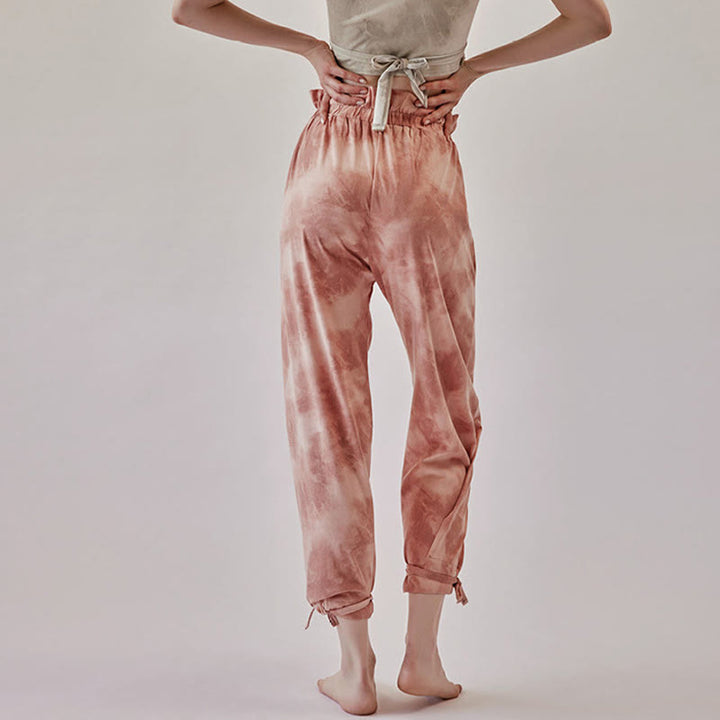 Buddha Stones Casual Trouser Leg Ties Ink Printing Women's Spandex Pants - LightCoral - US6，UK/AU10，EU38 (XL) - image 1