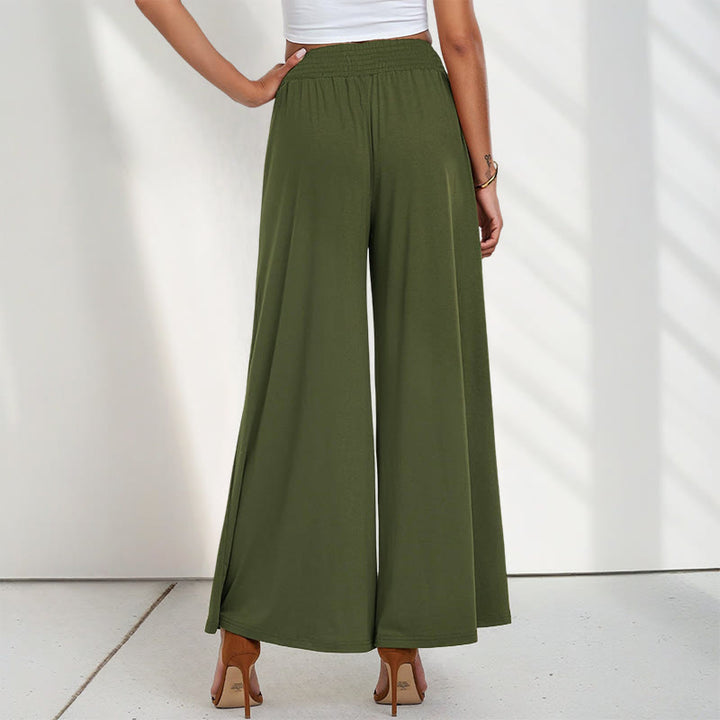 Buddha Stones Casual High Waist Plain Loose Women's Polyester Wide Leg Pants With Pockets - image 6