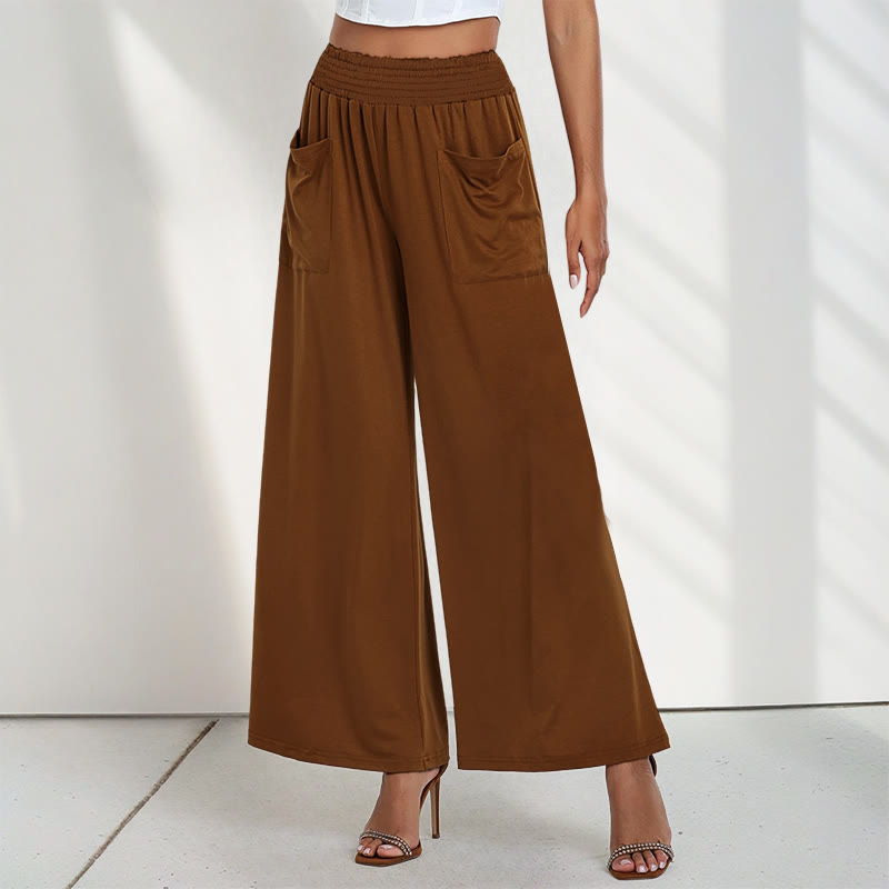 Buddha Stones Casual High Waist Plain Loose Women's Polyester Wide Leg Pants With Pockets - SaddleBrown - US12，UK/AU16，EU44 (2XL) - image 7
