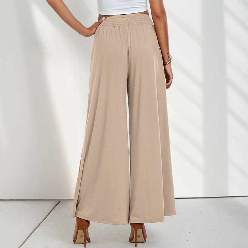Buddha Stones Casual High Waist Plain Loose Women's Polyester Wide Leg Pants With Pockets - image 1
