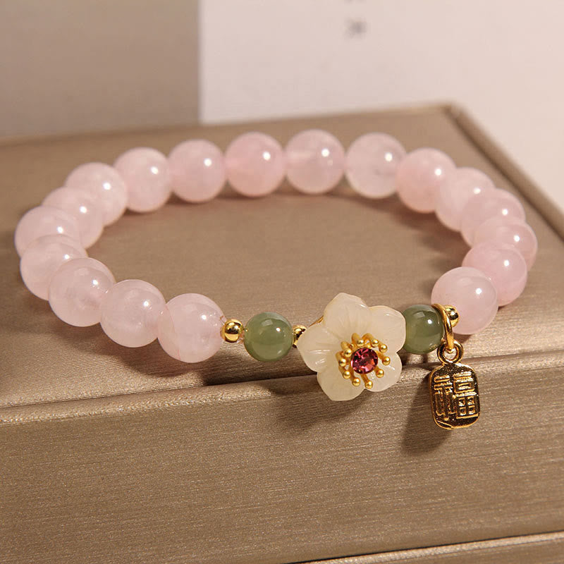 Buddha Stones Rose Quartz Peach Blossom Hetian Jade Fu Character Relationships Healing Bracelet