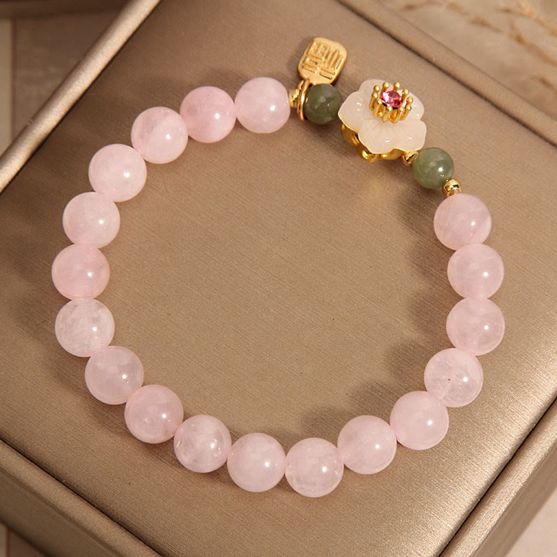 Buddha Stones Rose Quartz Peach Blossom Hetian Jade Fu Character Relationships Healing Bracelet