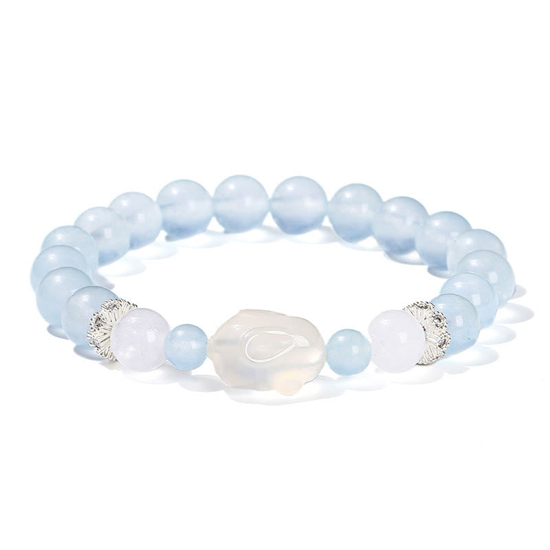 Buddha Stones Blue Chalcedony White Agate Rabbit Emotional Balance Bracelet