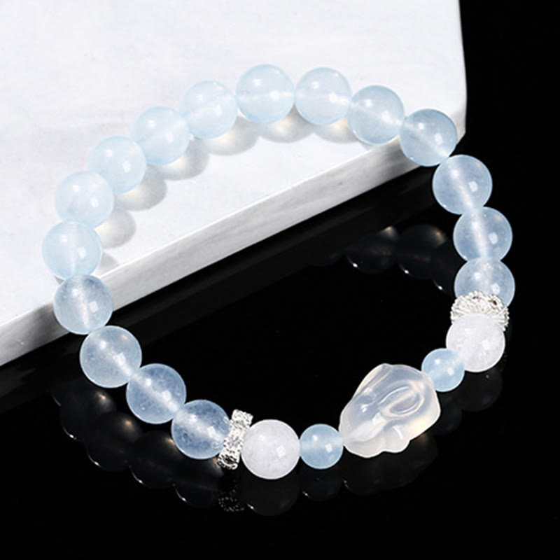 Buddha Stones Blue Chalcedony White Agate Rabbit Emotional Balance Bracelet