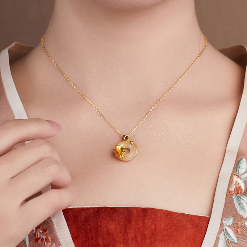 Buddha Stones Natural 925 Sterling Silver White Chalcedony Peace Buckle Peach Blossom Butterfly Positive Necklace Pendant - image 3