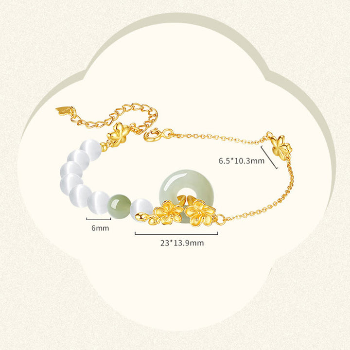 Buddha Stones 999 Sterling Silver Natural Hetian Jade Peace Buckle Peach Blossom Luck Bracelet - image 6