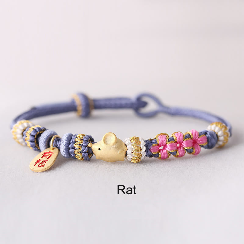 Buddha Stones Handmade Chinese Zodiac Fu Character Fortune Luck Rope Braided Bracelet