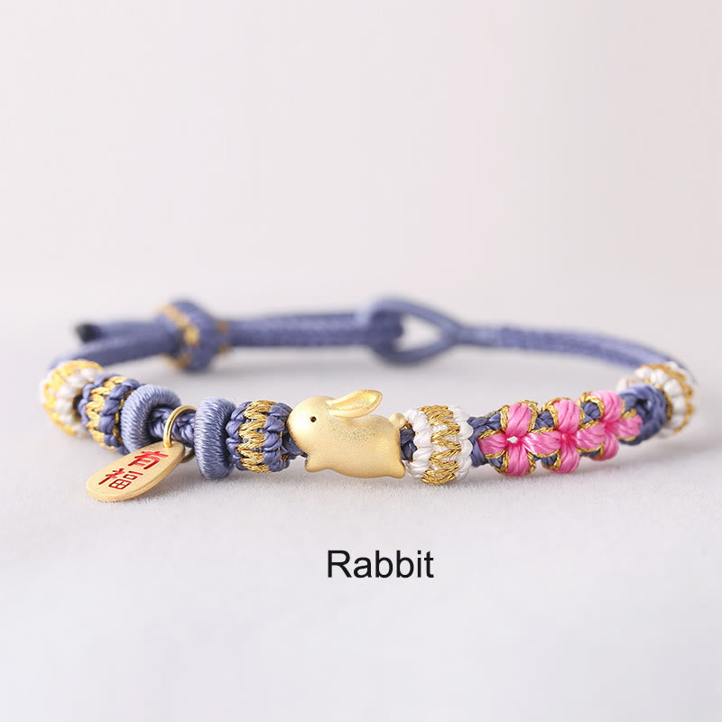 Buddha Stones Handmade Chinese Zodiac Fu Character Fortune Luck Rope Braided Bracelet