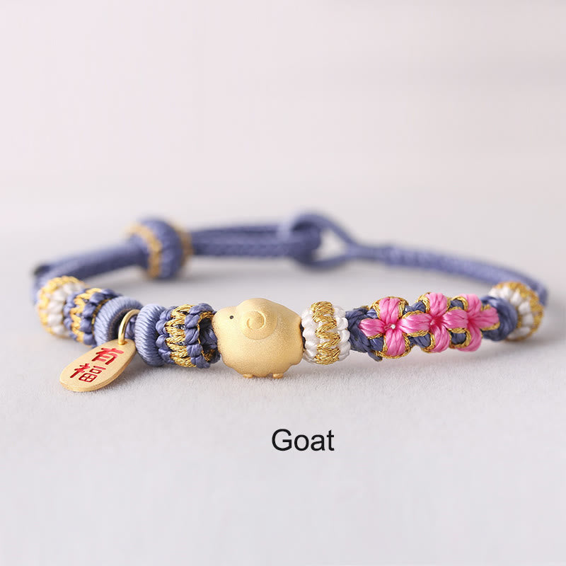 Buddha Stones Handmade Chinese Zodiac Fu Character Fortune Luck Rope Braided Bracelet