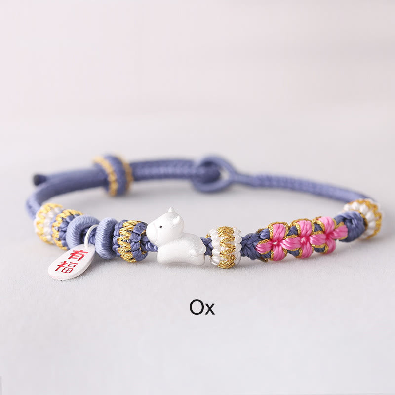 Buddha Stones Handmade Chinese Zodiac Fu Character Fortune Luck Rope Braided Bracelet