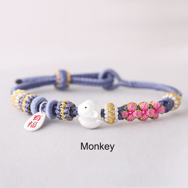 Buddha Stones Handmade Chinese Zodiac Fu Character Fortune Luck Rope Braided Bracelet