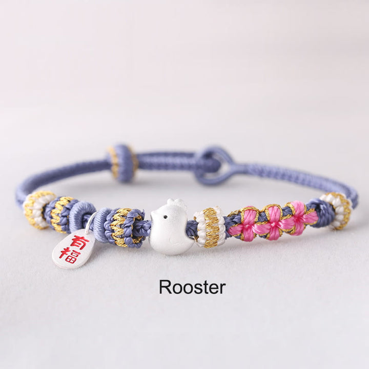 Buddha Stones Handmade Chinese Zodiac Fu Character Fortune Luck Rope Braided Bracelet