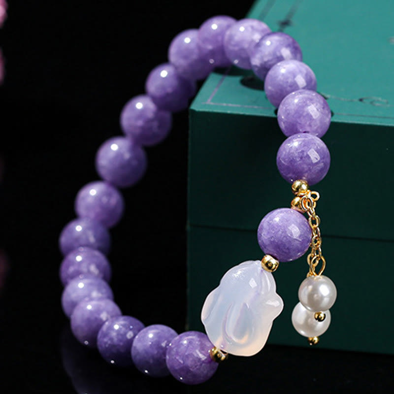 Buddha Stones Natural Purple Aquamarine Chalcedony Rabbit Healing Bead Bracelet