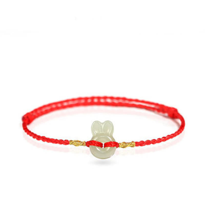 Buddha Stones Hetian Jade Cute Rabbit String Luck Bracelet