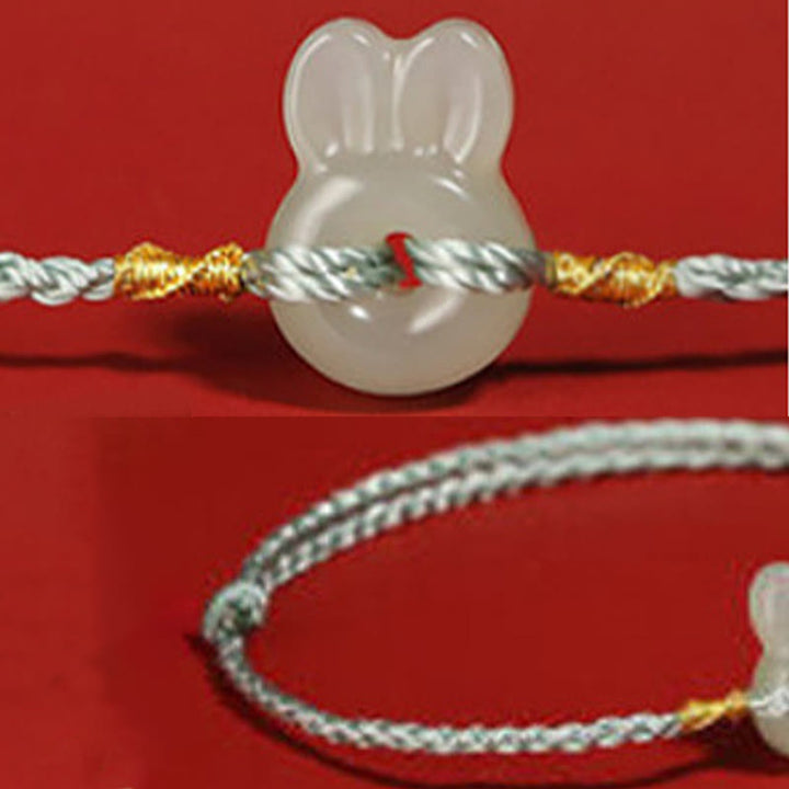 Buddha Stones Hetian Jade Cute Rabbit String Luck Bracelet