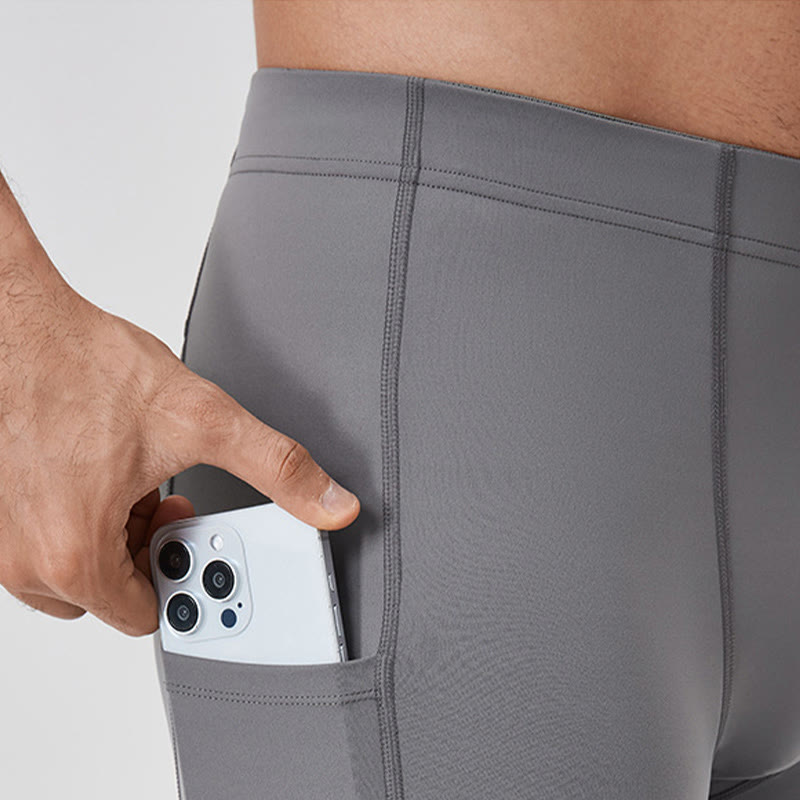 Buddha Stones Solid Color High Waist Elastic Breathable Sports Men's Leggings Pants With Back Zipper Pocket - image 10