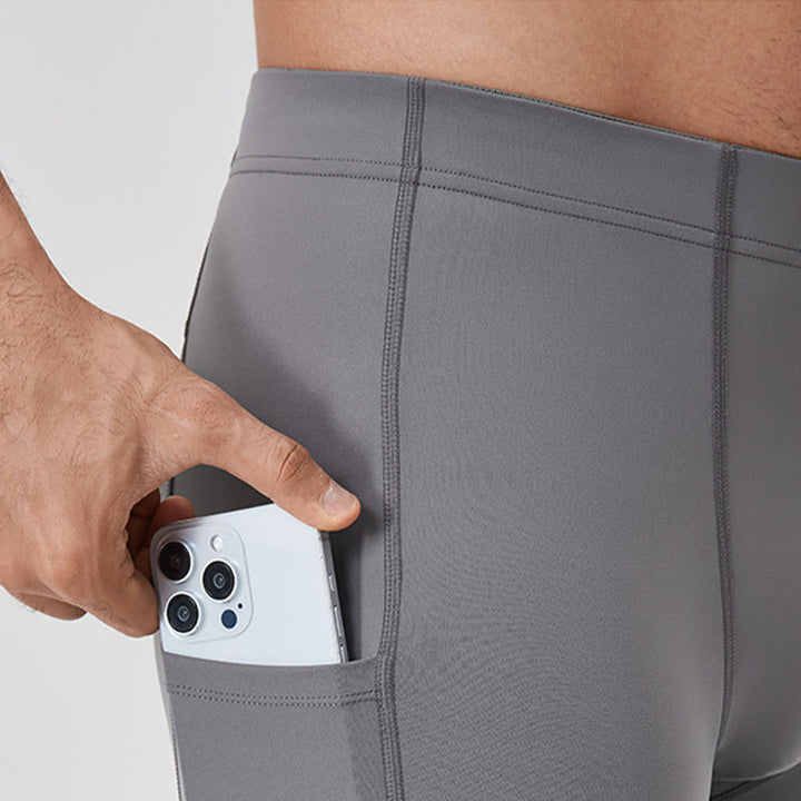 Buddha Stones Solid Color High Waist Elastic Breathable Sports Men's Leggings Pants With Back Zipper Pocket - image 10