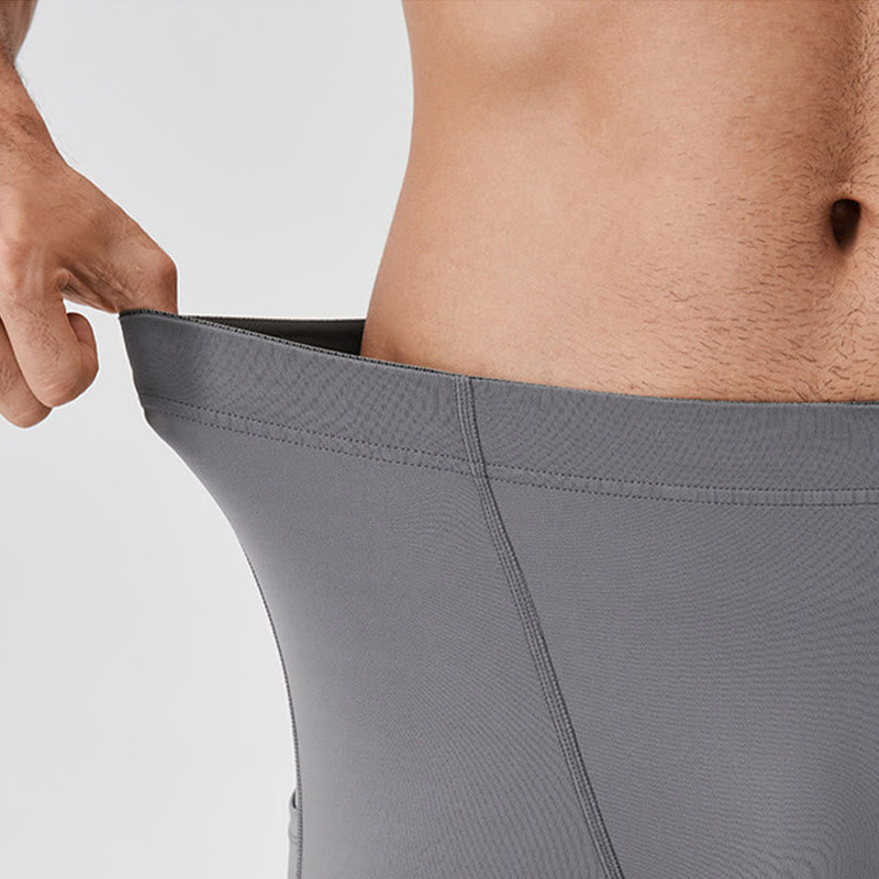 Buddha Stones Solid Color High Waist Elastic Breathable Sports Men's Leggings Pants With Back Zipper Pocket - image 12