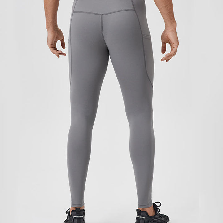 Buddha Stones Solid Color High Waist Elastic Breathable Sports Men's Leggings Pants With Back Zipper Pocket - image 13