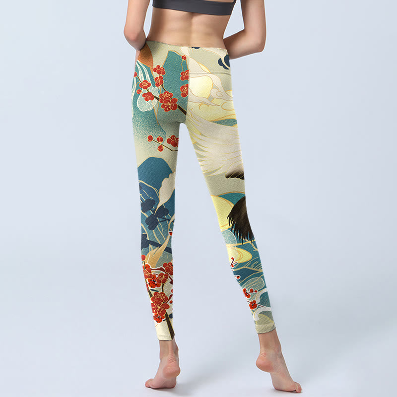 Buddha Stones Cranes Plum Blossoms Mountains Print Gym Leggings Women's Yoga Pants - image 7