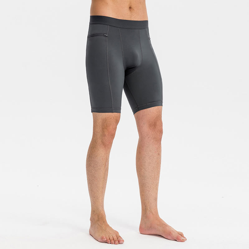 Buddha Stones Men's Tight Stretch High Elasticity Quick Dry Sports Shorts With Zipper Pockets - image 7